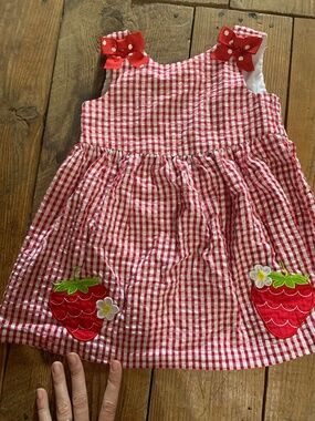 Seersucker gingham strawberry dress